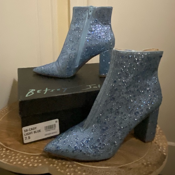 Betsey Johnson Cady Blue Sequin Pointed Toe Heeled Ankle Boot - Picture 4 of 17